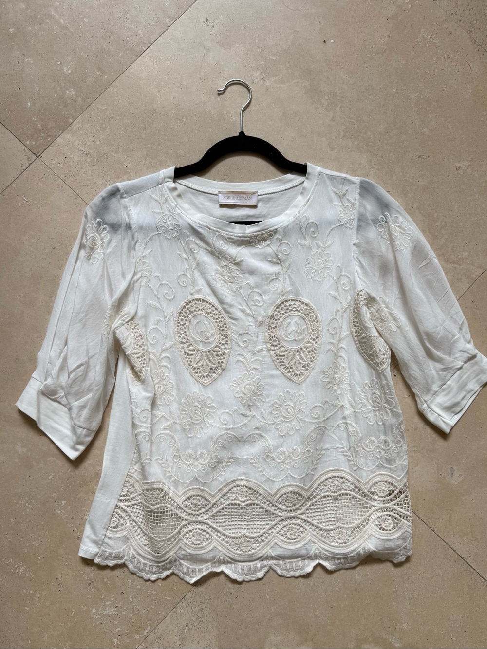 Embroidered Lace Detail White Blouse with Crochet Trim from Rome